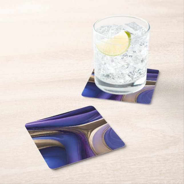 Modern Table Supplies-Blue Purple and Gold Square Paper Coaster (Insitu)