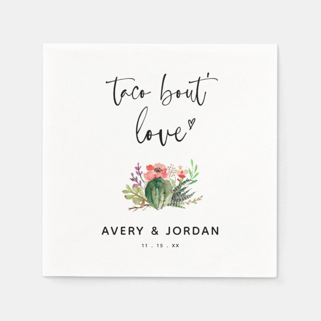 Modern Taco Bout Love Cactus Succulent Wedding  Napkin (Front)