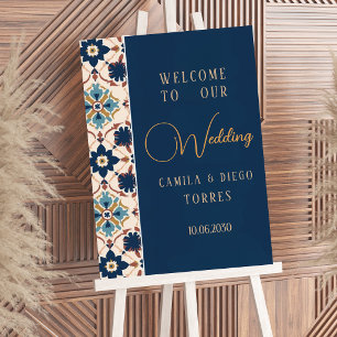 Modern Talavera Mexican Tile Wedding Welcome Sign
