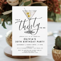 Modern “Talk Thirty to Me” Martini Glass 30th
