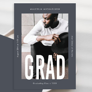 Modern Tall Type One Photo Blue Graduation Announcement