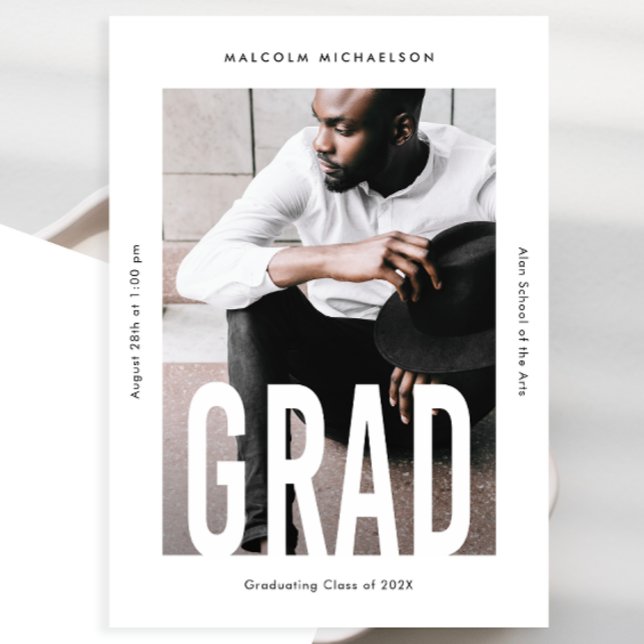 Modern Tall Type One Photo Graduation Announcement (Creator Uploaded)