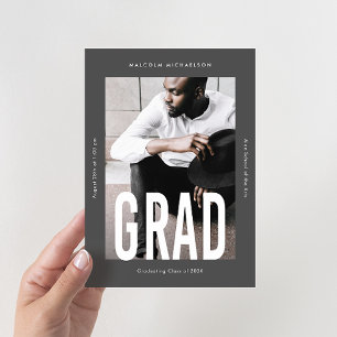 Modern Tall Type One Photo Grey Graduation Announcement