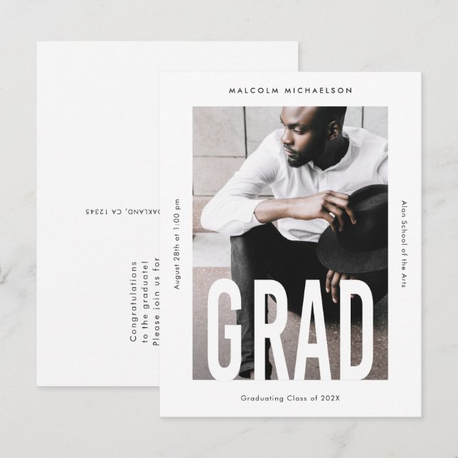 Modern Tall Type Photo Graduation Announcement Postcard (Front/Back)