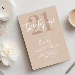 Modern Tan Brown Elegant 21st Birthday Invitation<br><div class="desc">A simple modern 21st birthday invitation featuring elegant calligraphy script typography and minimalist design in tan brown colour.</div>