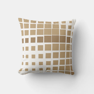 Modern Tan Gold Deconstructed Plaid Abstract Geome Cushion
