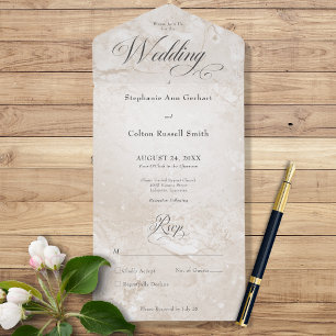 Modern Tan Marble Minimal No Dinner All In One Invitation