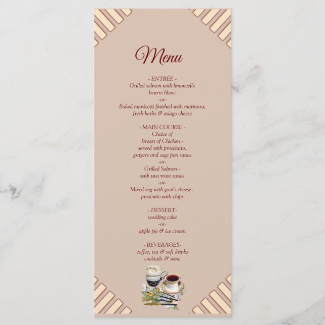 Modern Tan - Marsala-wine tone stripes Menu (Front)