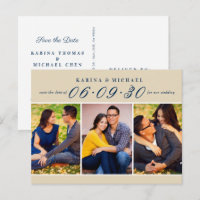 Modern Tan Navy Photo Collage Save the Date