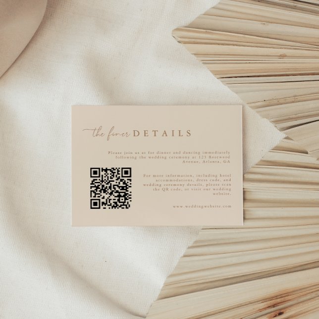 Modern Tan Wedding Details QR Code Enclosure Card (Creator Uploaded)