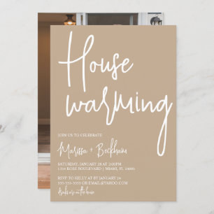 Modern Tan & White Housewarming Invitation