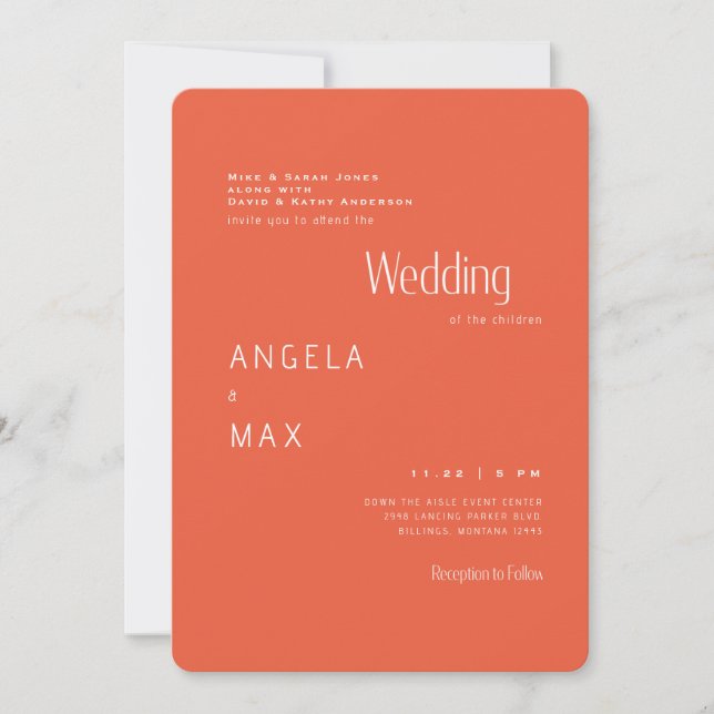 Modern Tangerine Both Parents Wedding Invitation (Front)