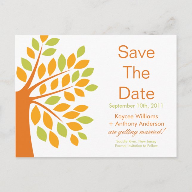 Modern Tangerine Tree Save The Date POST CARD! Announcement Postcard (Front)