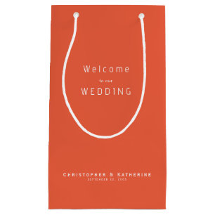 Modern Tangerine Wedding Favour Names & Date  Small Gift Bag
