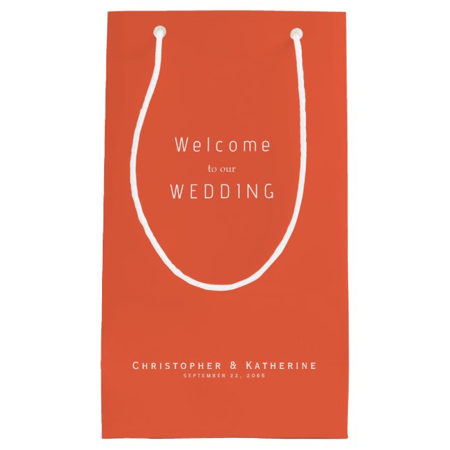 Modern Tangerine Wedding Favour Names & Date  Small Gift Bag (Front)