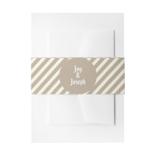 Modern Tans and White Stripes with Names Wedding Invitation Belly Band
