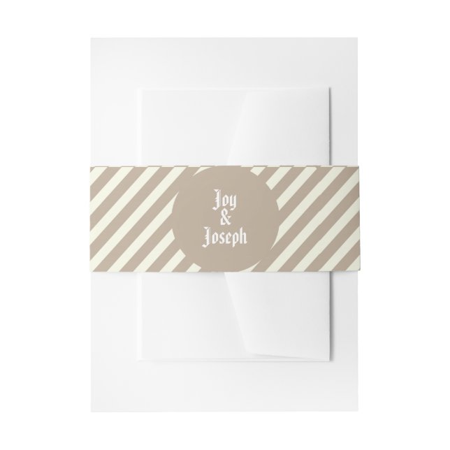 Modern Tans and White Stripes with Names Wedding Invitation Belly Band (Front Example)