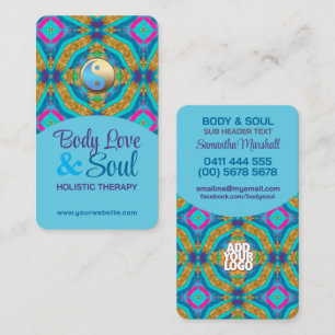 Modern Tapestry New Age Holistic Aqua Blue Gold Business Card