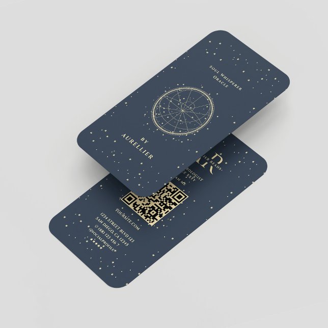Modern Tarot Cartomancer Dark Blue Gold Monogram Business Card (Modern Tarot Cartomancer Dark Blue Gold Monogram Business Card
)