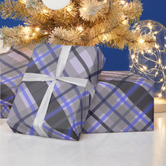 Modern Tartan Blue Camel Black Pattern Wrapping Paper