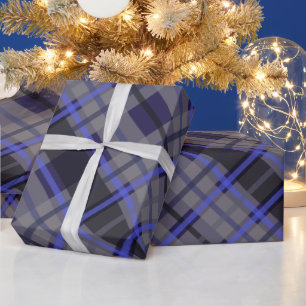 Modern Tartan Blue Gray Black Pattern Wrapping Paper