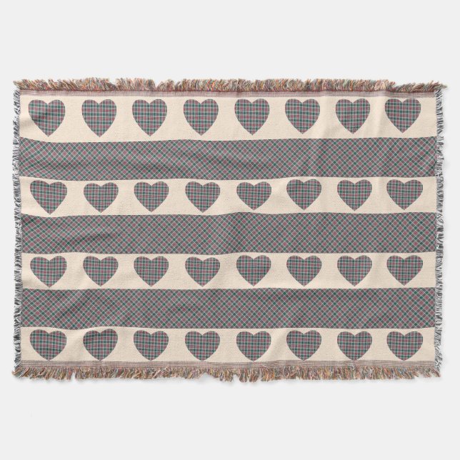 Modern Tartan Cute Hearts Blush Pink Throw Blanket (Front)