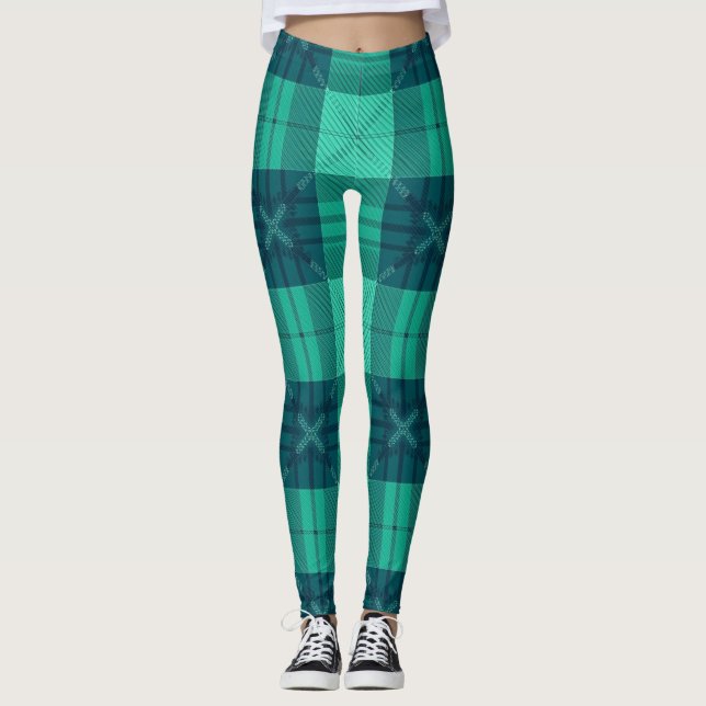 Modern Tartan Green Leggings (Front)