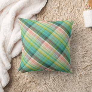 Modern Tartan Green Tan Plaid Cushion