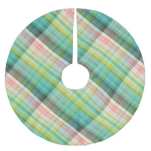 Modern Tartan Green Tan Plaid Pattern. Brushed Polyester Tree Skirt