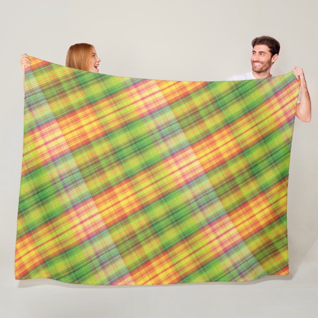  Modern Tartan Green Yellow Tan Plaid Pattern. Fleece Blanket (In Situ)