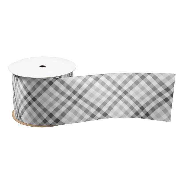 Modern Tartan Grey White Pattern Satin Ribbon (Spool)