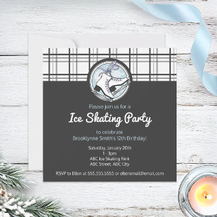 Modern Tartan Ice Skating Party Invitation