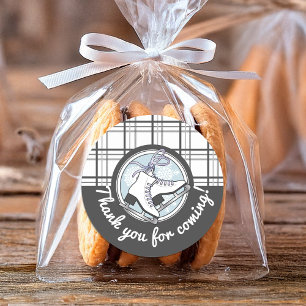 Modern Tartan Ice Skating Party Thank You Classic Round Sticker