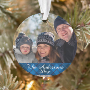 Modern Tartan Plaid Custom Photo Double Sided Ornament