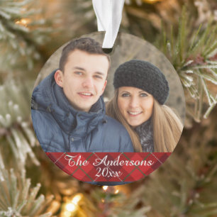 Modern Tartan Plaid Custom Photo Double Sided Ornament