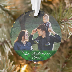 Modern Tartan Plaid Custom Photo Double Sided Ornament