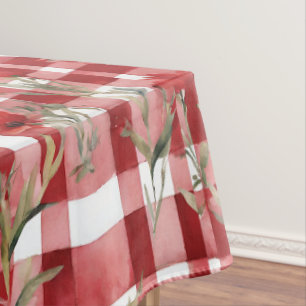 Modern Tartan Red Floral Pattern Tablecloth