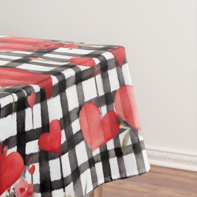 Modern Tartan Red Heart Pattern   Tablecloth (In Situ)