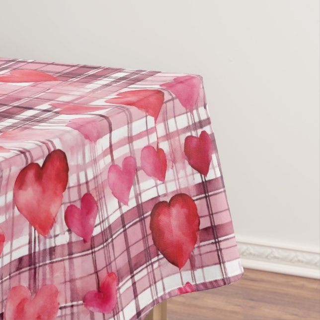 Modern Tartan Red Heart Pattern   Tablecloth (In Situ)