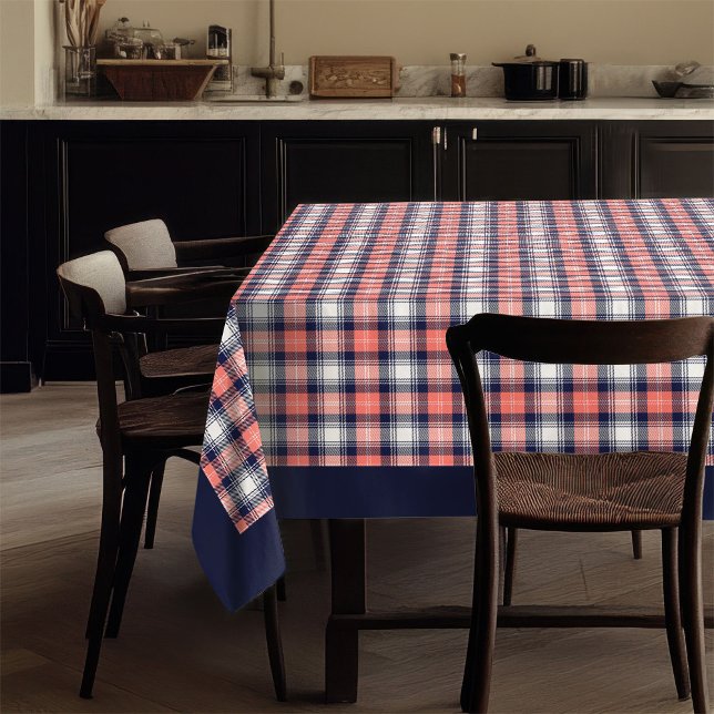 Modern Tartan Tablecloth Coral Navy for Chic Homes (Modern Tartan Tablecloth Coral Navy for Chic Homes)