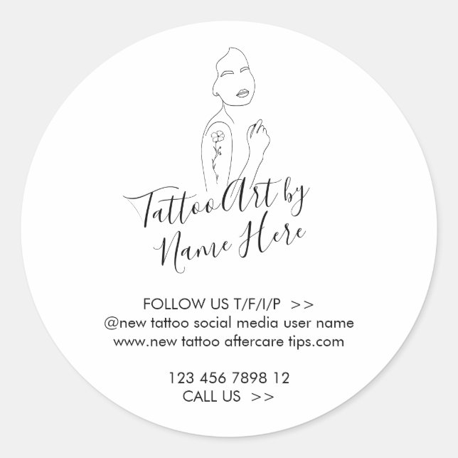 Modern Tattoo ART script typography Classic Round Sticker (Front)
