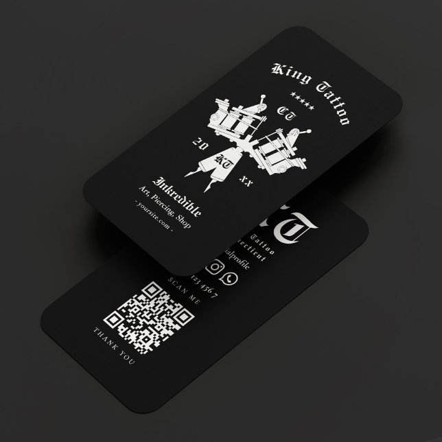Modern Tattoo Artist Black White Monogram Business Card (Creator Uploaded)