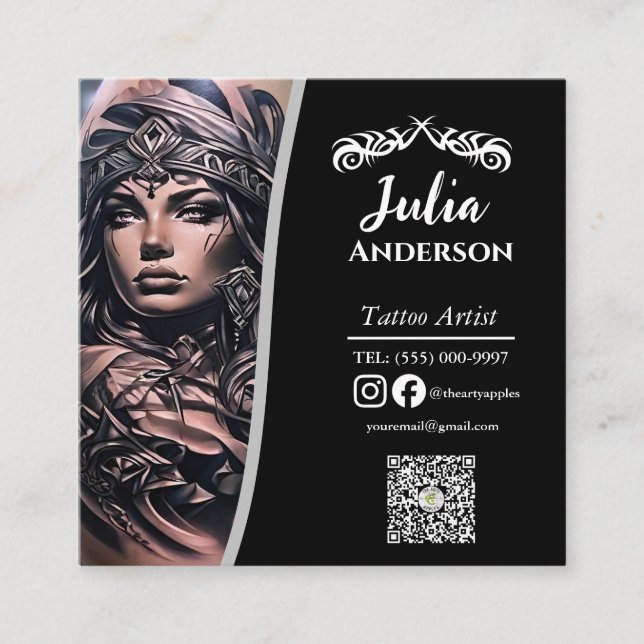 Modern tattoo Artist  Business aftercare Square Business Card (Front)