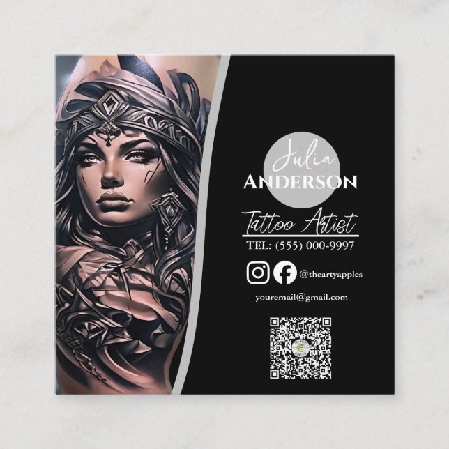 Modern tattoo Artist  Business aftercare Square Business Card (Front)