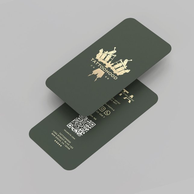 Modern Tattoo Artist Dark Green Gold Monogram Business Card (Modern Tattoo Artist Dark Green Gold Monogram Business Card
)