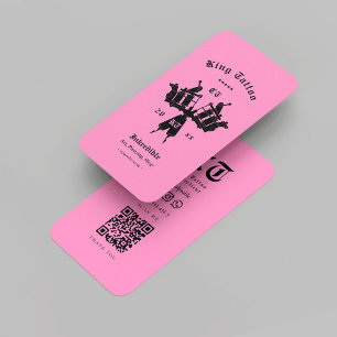 Modern Tattoo Artist Monogram Black and Pink Business Card