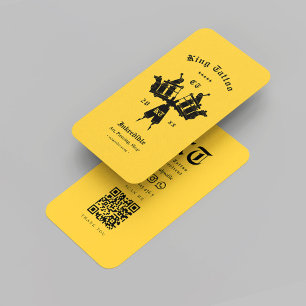 Modern Tattoo Artist Monogram Black and Yellow Business Card