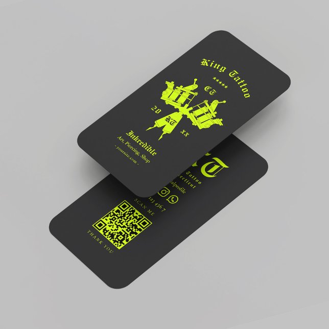 Modern Tattoo Artist Monogram Black Neon Yellow Business Card (Modern Tattoo Artist Monogram Black Neon Yellow Business Card
)