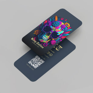 Modern Tattoo Artist Monogram Dark Blue Business Card