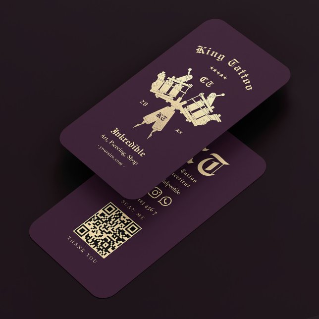 Modern Tattoo Artist Monogram Dark Purple Gold Business Card (Modern Tattoo Artist Monogram Luxury Purple Gold Business Card
)